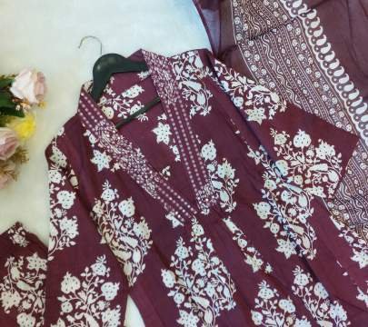 Wine New Launching Beautiful Pure Cotton Three Piece Suits Set