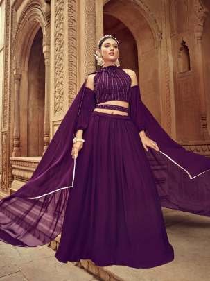 Wine Pure Faux Georgette Embroidered Party Wear Wedding Lehenga Choli Nandani Catalogue