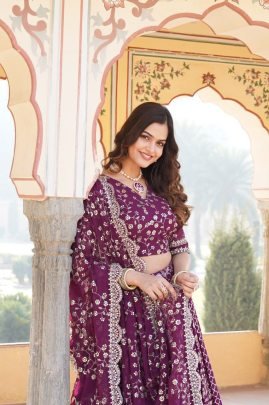 Wine Pure Viscose Jacquard fabric Lehenga Choli 