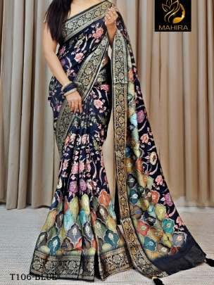 Women Beautiful Blue Pure Dola Silk Saree With New Design