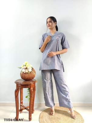 Women Embroidery Linen Gray Co ord Set 
