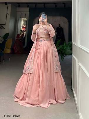 Women Georgette Embroidered Pink Lehenga Choli 