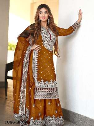 Elegant Stitched Brown Sharara Suit for Women
