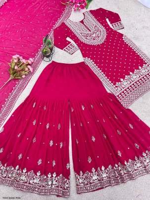 Georgette Pink Sharara Suit For Ladies