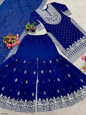 Women Georgette Ready To  Wear Blue Sharara Suit