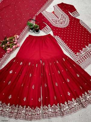 Karwa Chauth Special Red Sharara Suit