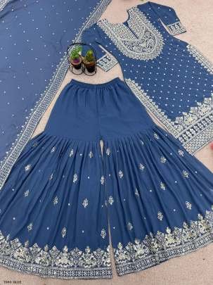 Women Georgette Ready To  Wear Blue Sharara Suit