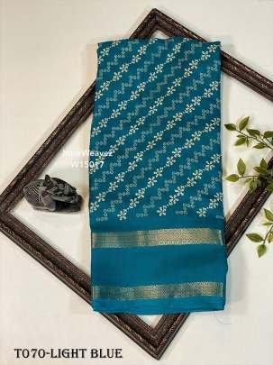 Digital Printed Crepe Light Blue Saree