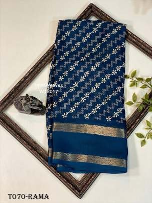 Pencil Crape Rama Digital Printed Work Saree For Women