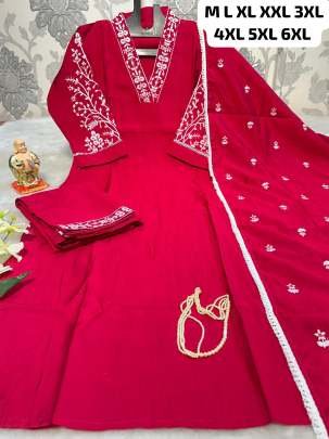 Women Red V Neck Hand Work Pure Muslin Kurtis Set