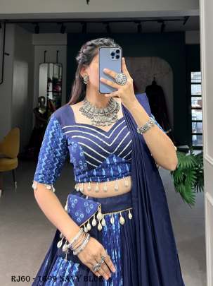 Women Pure Cotton Printed With Kodi Work Navy Blue Navratri Chaniya Choli