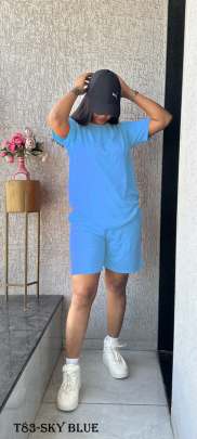 Women Sky Blue Short Co Ord Set For Night Wear