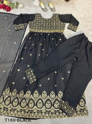 Women Wear Black Georgette With Design Kurti Pant Dupatta Set