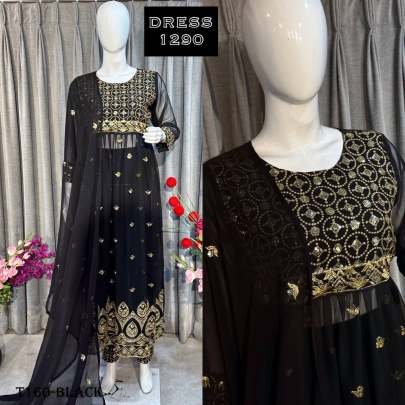 Women Wear Black Georgette With Design Kurti Pant Dupatta Set