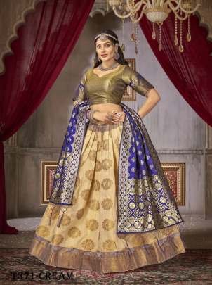 Women Wear Cream Jaquard Silk Lehenga Choli