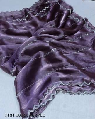 Women Wear Dark Purple Jimmy Choo Handwork Saree 