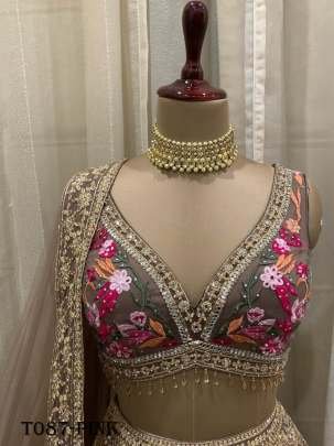 Women Wear Pink Georgette Lehenga With Embroidery Work