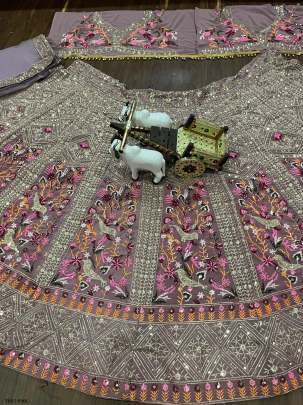 Women Wear Pink Georgette Lehenga With Embroidery Work