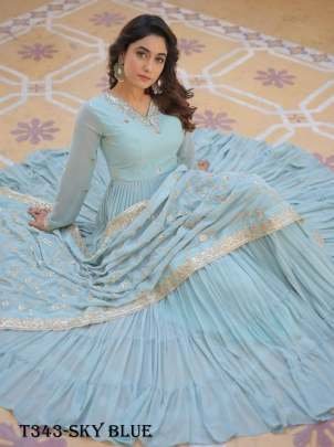 Women Wear Sky Blue Georgette Gown With Dupatta