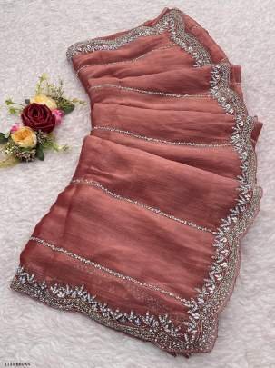 Womens  Collection Brown Zimmy Choo Handwork Saree