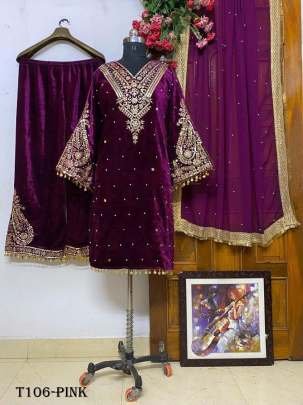 Buy Fab Funda Site Purple Velvet Kurti Palazzo Set