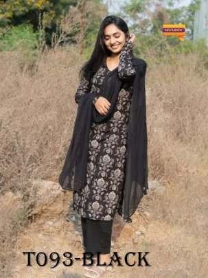 Womens Wear Black Pure Muslin Kurti Pant set with Dupatta