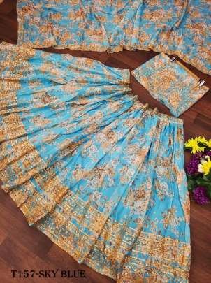 Womens Wear Sky Blue Organza Digital Print Lehenga Choli