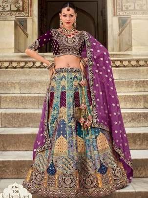 Wonderful Purple Gold Sequins Work Reception Wear Lehenga Choli