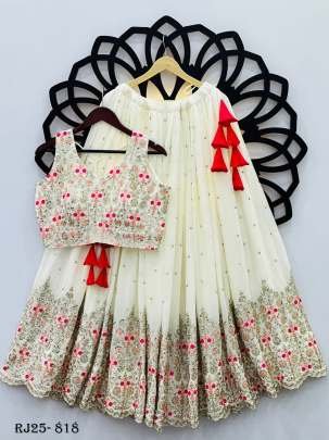 Wonderful White Georgette Embroidery Sequence Work  Wedding Wear Lehenga Choli