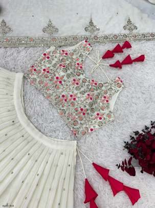 Wonderful White Georgette Embroidery Sequence Work  Wedding Wear Lehenga Choli