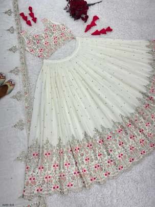 Wonderful White Georgette Embroidery Sequence Work  Wedding Wear Lehenga Choli