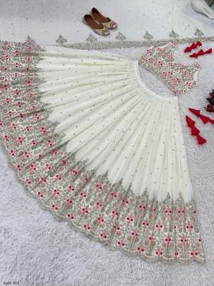 Wonderful White Georgette Embroidery Sequence Work  Wedding Wear Lehenga Choli