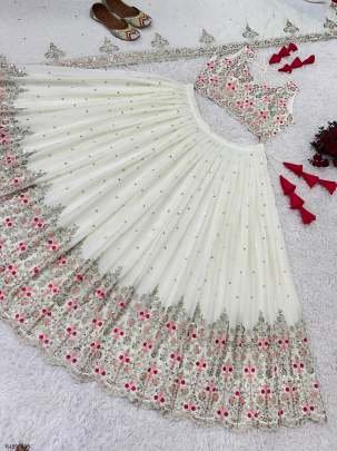 Wonderful White Georgette Embroidery Sequence Work  Wedding Wear Lehenga Choli