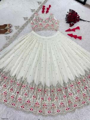 Wonderful White Georgette Embroidery Sequence Work  Wedding Wear Lehenga Choli