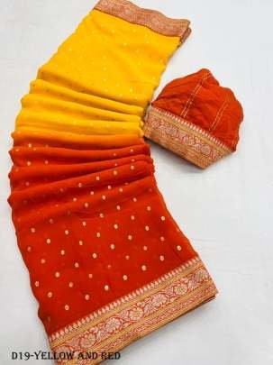 Yellow and Red Color Heavy Georgette Saree With foil print