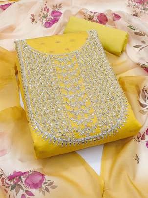 Yellow Beautiful Neck Work Santoon Unstitch Dress Material