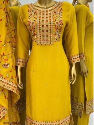 Yellow Color Coding Dori Sequence Work  Full Sleeve Top Pant With Dupatta Set