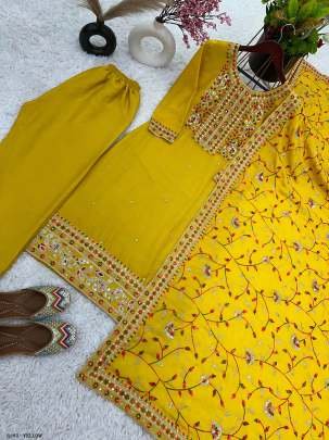 Yellow Color Coding Dori Sequence Work  Full Sleeve Top Pant With Dupatta Set