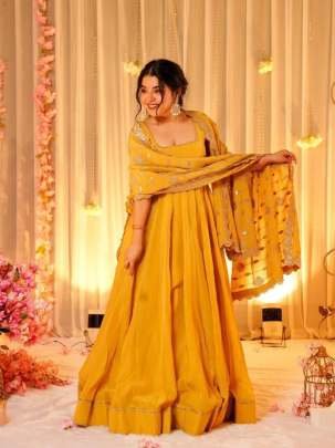 Yellow Elegance Chinnon Silk Anarkali Gown