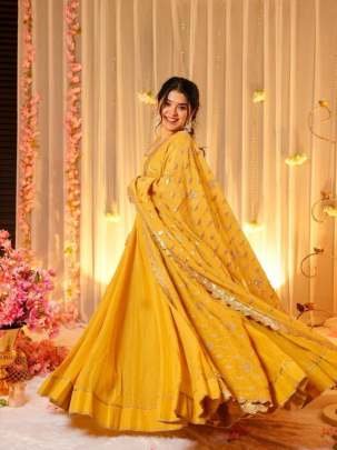 Yellow Elegance Chinnon Silk Anarkali Gown