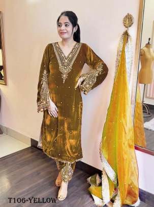 Yellow Velvet Kurti Palazzo Set With For Women