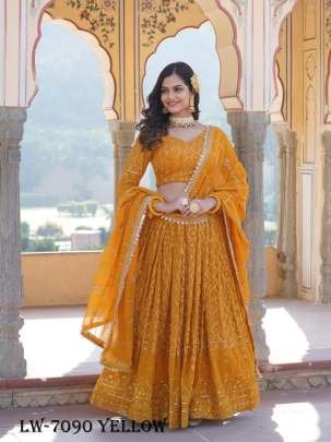 Yellow Embroidered Faux Georgette Lehenga Choli