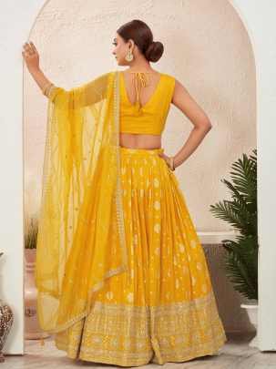 Yellow Jacquard Dola Silk Lehenga Choli Set