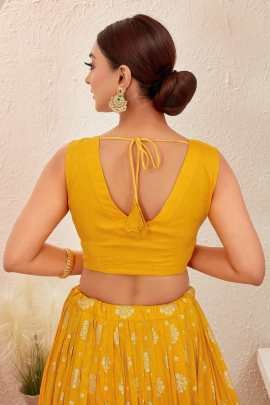 Yellow Jacquard Dola Silk Lehenga Choli Set