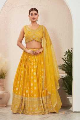 Yellow Jacquard Dola Silk Lehenga Choli Set