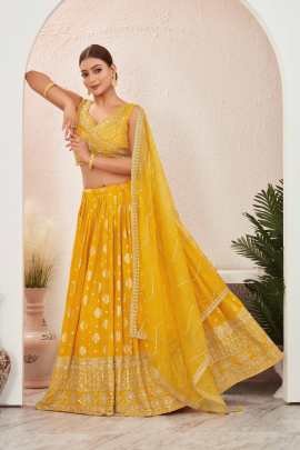 Yellow Jacquard Dola Silk Lehenga Choli Set