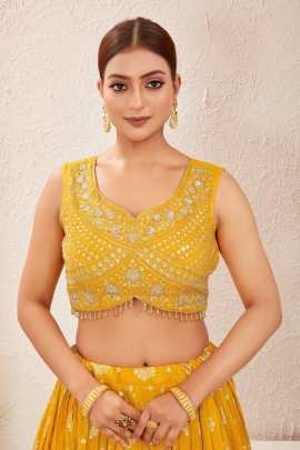 Yellow Jacquard Dola Silk Lehenga Choli Set