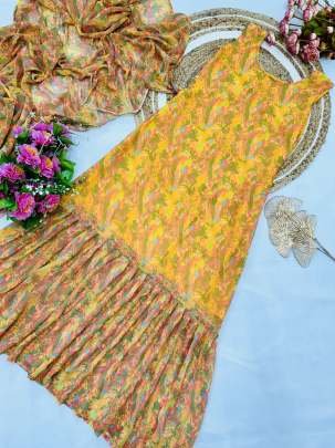 Yellow New Launce Super Hit Floral Georgette Gown Saree