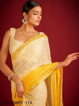 Yellow Party Wear Sequence Georgette Saree