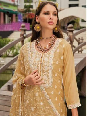 Zaveri Elegant Organza With Embroidery Work Yellow Kurti Set
